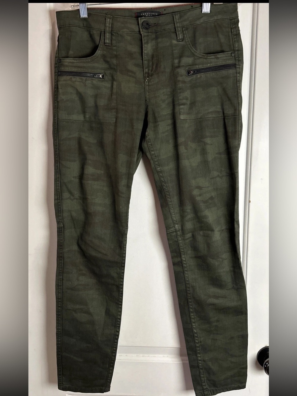 Sanctuary Green Camo Ace Utility Denim Jeans Stretch Women's Size 28 Inseam 30”
